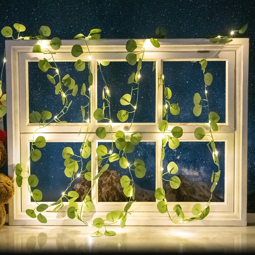 Aigostar - LED solcellsljusslinga 50xLED/7m IP65 300 mAh varmvit eukalyptus