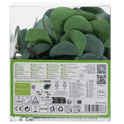 Aigostar - LED solcellsljusslinga 50xLED/7m IP65 300 mAh varmvit eukalyptus