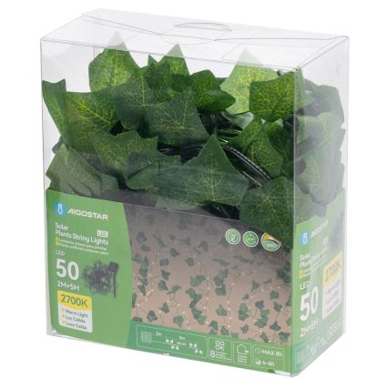Aigostar - LED solcellsljusslinga 50xLED/7m IP65 300 mAh varmvit murgröna