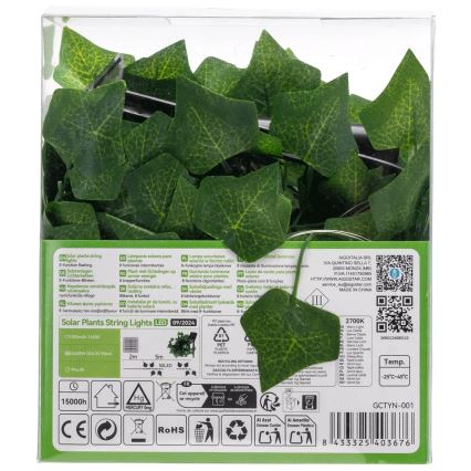 Aigostar - LED solcellsljusslinga 50xLED/7m IP65 300 mAh varmvit murgröna