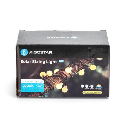 Aigostar - LED solcellsljusslinga 50xLED/8 funktioner 12m IP65 800 mAh varmvit