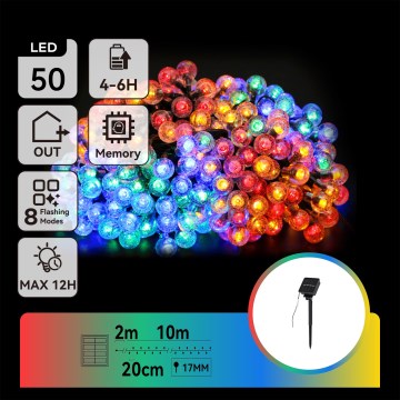 Aigostar - LED solcellsljusslinga 50xLED/8 funktioner 12m IP65 multicolor 800 mAh