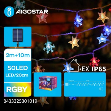 Aigostar - LED solcellsljusslinga 50xLED/8 funktioner 800 mAh 12m IP65 multicolor