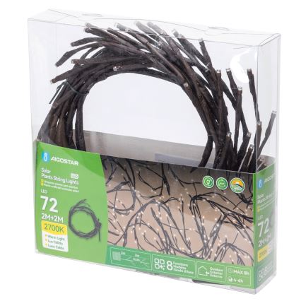 Aigostar - LED solcellsljusslinga 72xLED/4m IP65 300 mAh varmvit för trädgrenar