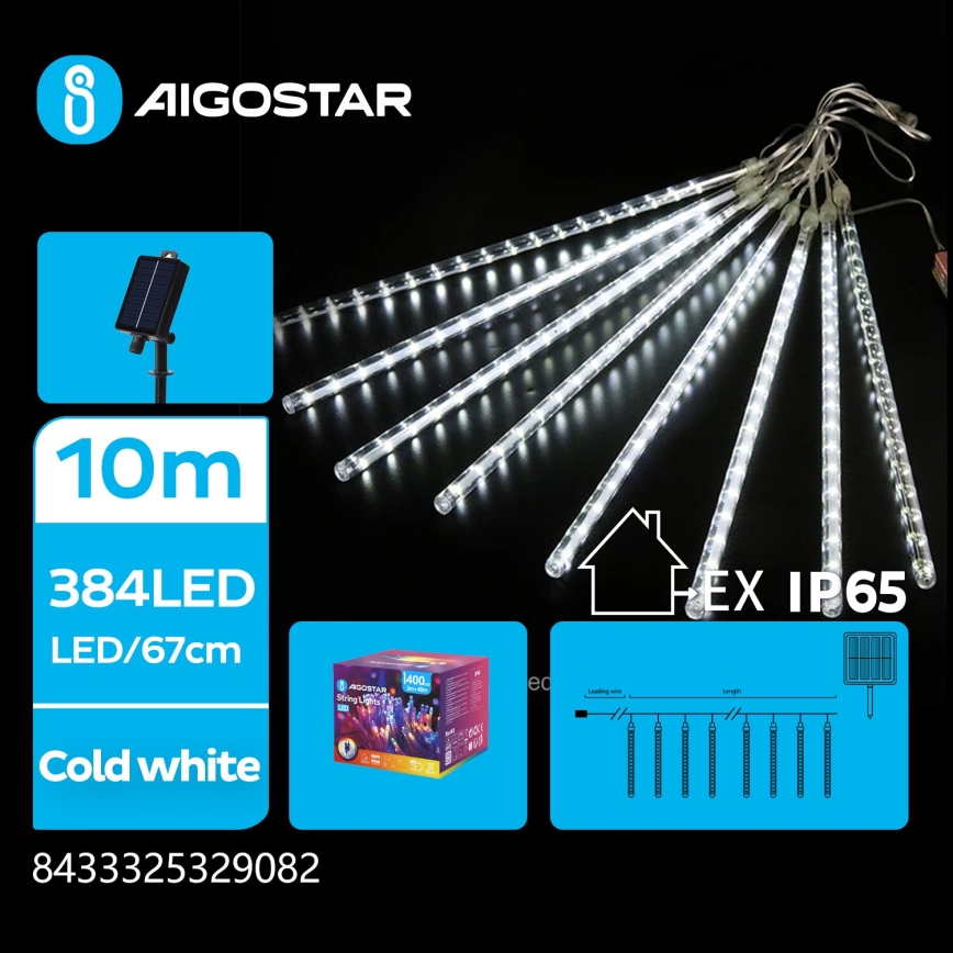Aigostar - LED solcellsljusslinga för jul 384xLED/13m IP65 1200 mAh kallvit