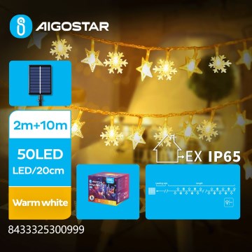 Aigostar - LED solcellsljusslinga för jul 50xLED/8 funktioner 12m 800mAh IP65 varmvit