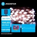 Aigostar - LED-solcellsslinga, 100 LED, 8 funktioner, 12 m, IP65, 800 mAh, kallvit