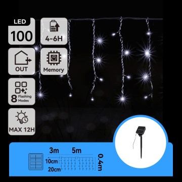 Aigostar - LED-solcellsslinga 100 LED / 8 funktioner, 8 x 0,4 m, IP65, kallvit, 800 mAh