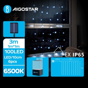 Aigostar - LED solcellsslinga 100xLED/8 funktioner 4x1m 800 mAh IP65 kallvit