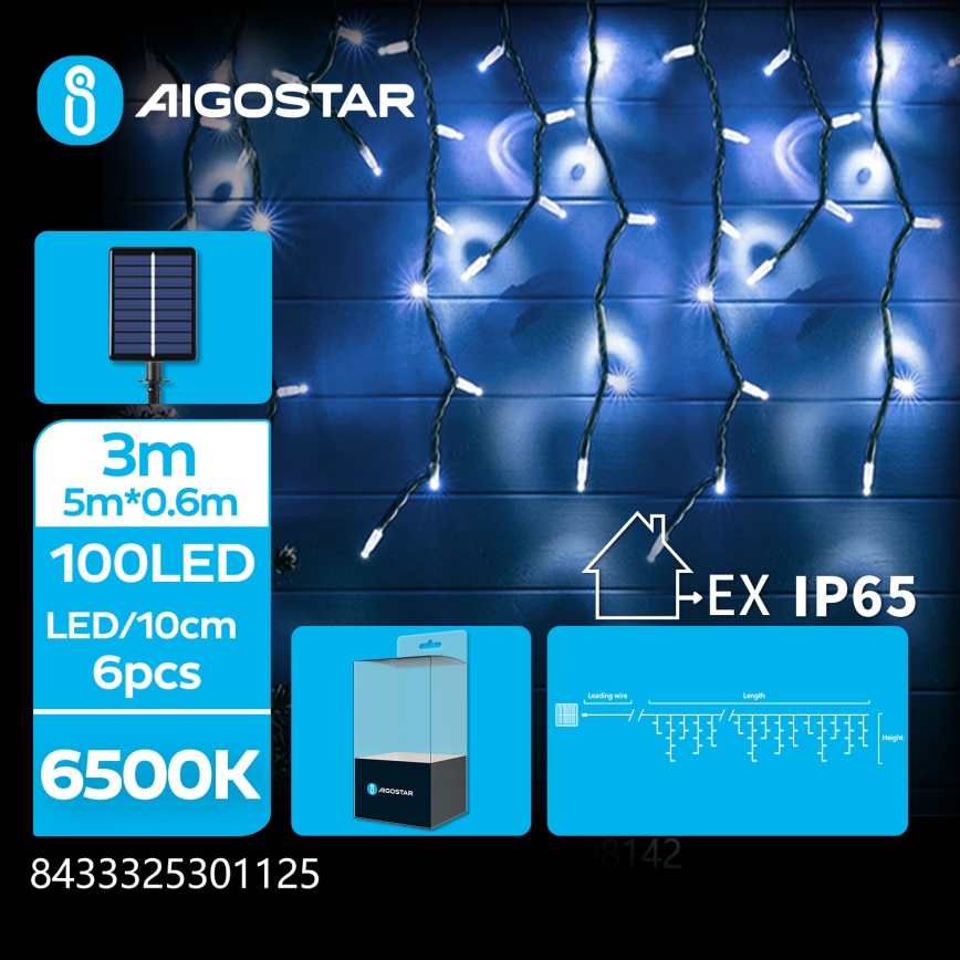 Aigostar - LED-solcellsslinga 100xLED/8 funktioner 8x0,6m 500 mAh IP65 kallvit