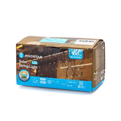 Aigostar - LED-solcellsslinga 100xLED/8 funktioner 8x0,6m 500 mAh IP65 kallvit
