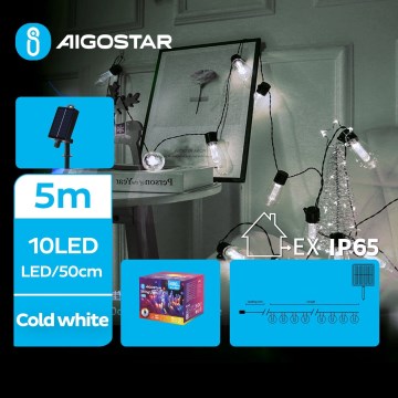 Aigostar - LED solcellsslinga 10×LED/8 funktioner 6,5 m 500 mAh IP65 kallvit