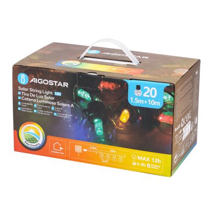 Aigostar - LED solcellsslinga 20xLED/8 lägen 11,5m IP65 flerfärgad