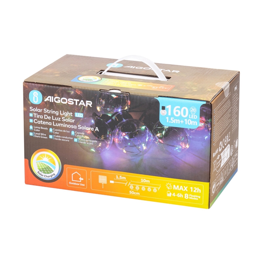Aigostar - LED solcellsslinga 20xLED/8 ljuslägen 11,5m IP65 flerfärgad