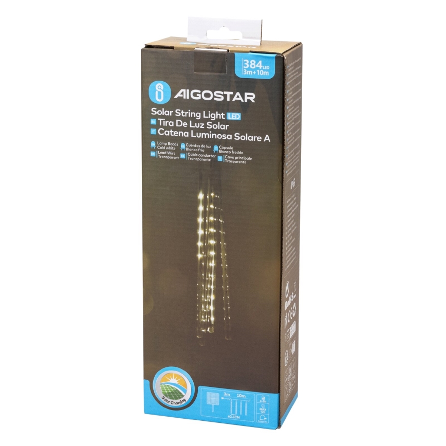 Aigostar - LED solcellsslinga 384xLED/13m IP65 1200 mAh kallvit