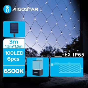 Aigostar - LED solcellsslinga för jul 100xLED/8 funktioner 4,5x1,5m IP65 kallvit