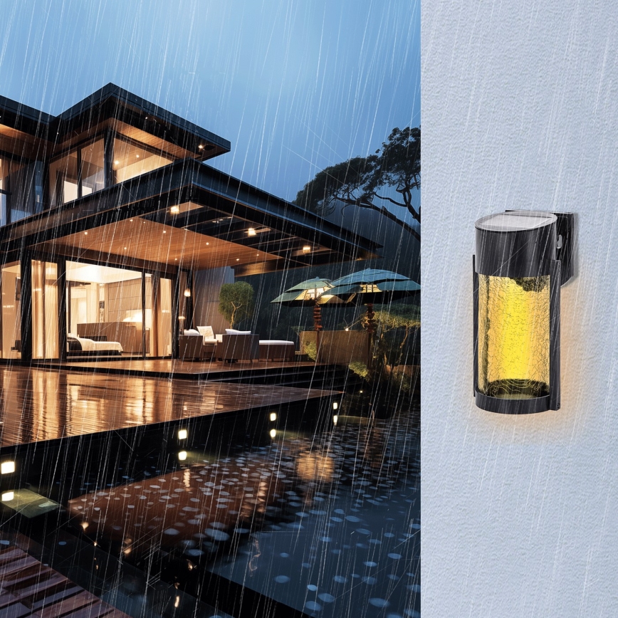 Aigostar - LED Solcellsvägglampa LED/2W/1,2V svart 2700K IP44