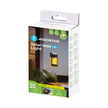 Aigostar - LED Solcellsvägglampa LED/2W/1,2V svart 2700K IP44