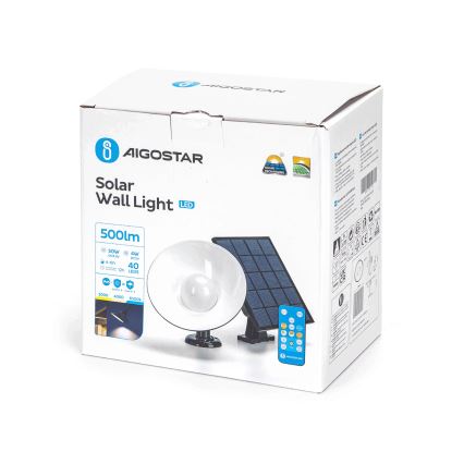 Aigostar - LED solcellsvägglampa LED/3,2V 3000K/4000K/6500K 5000 mAh IP65 + fjärrkontroll