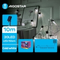 Aigostar LED soldriven julbelysning, 20 LED, 8 funktioner, 11,5 m, 1200 mAh, IP65, kallvit