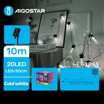 Aigostar LED soldriven julbelysning, 20 LED, 8 funktioner, 11,5 m, 1200 mAh, IP65, kallvit
