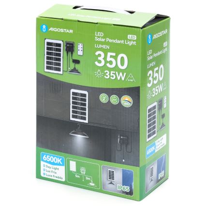 Aigostar - LED-solcellsarmatur, 35 W/12 V, 3000 mAh, 6500 K, IP65, Ø 15 cm + fjärrkontroll