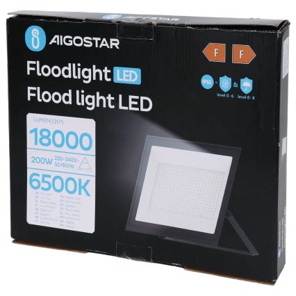 Aigostar - LED-strålkastare LED/200W/230V 6500K IP65 svart