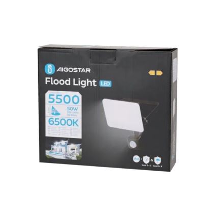 Aigostar - LED strålkastare med sensor LED/50W/230V 6500K IP65 svart