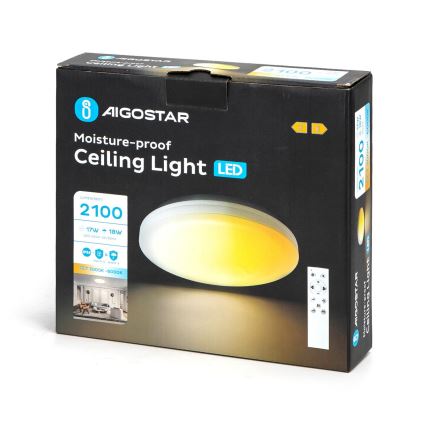 Aigostar - LED ljusreglerad taklampa till badrum LED/18W/230V 3000-6000K IP54 + fjärrkontroll