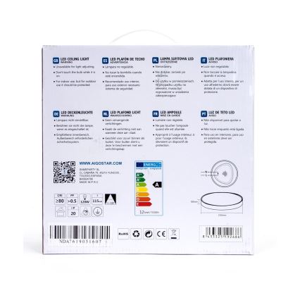 Aigostar - LED taklampa LED/12W/230V 6500K d.23cm vit