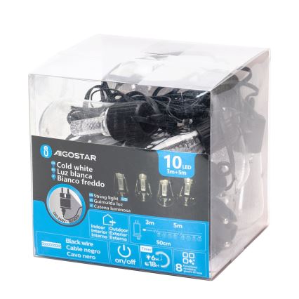 Aigostar - LED utomhus dekorationsljusslinga 10xLED/8m IP44 kallvit