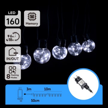 Aigostar - LED Utomhus dekorationsljusslinga 160xLED 10m IP44 kallvit