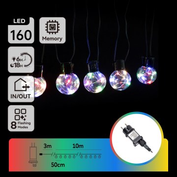 Aigostar - LED utomhus dekorationsslinga 160xLED 10m IP44 flerfärgad
