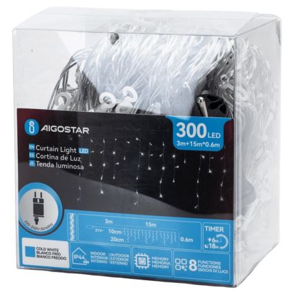 Aigostar - LED utomhus-dekorationsslinga 300xLED/6W/230V 15x0,6m IP44 kallvit
