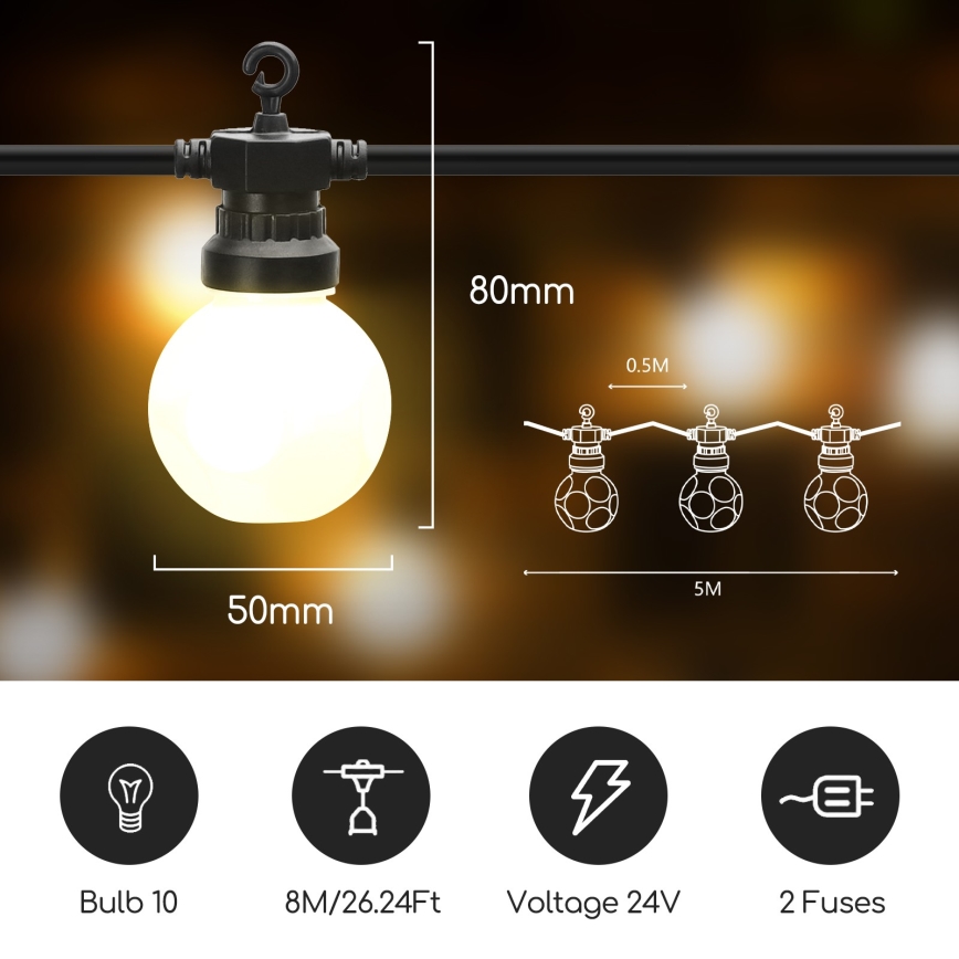 Aigostar - LED Utomhus dekorativ ljusslinga 10xLED/8m IP44 varm vit