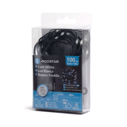 Aigostar - LED Utomhus julbelysning 100xLED/8 funktioner/3xAA 10,3m IP44 kallvit