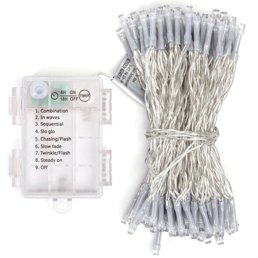 Aigostar - LED Utomhus julbelysning 100xLED/8 funktioner/3xAA 10,3m IP44 kallvit