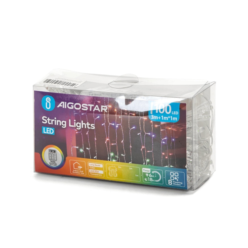 Aigostar - LED Utomhus julbelysning 100xLED/8 funktioner 3xAA 4x1m IP44 multicolor