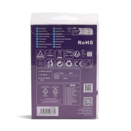 Aigostar-LED Utomhus julbelysning 100xLED/8 funktioner 3xAA 10,3m IP44 multicolor