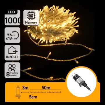 Aigostar - LED utomhus julbelysning, 1000 LED, 8 funktioner, 50 m, IP44, varmvit