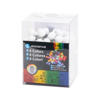 Aigostar - LED utomhus julslinga 100xLED/3xAA/8 funktioner 10,3 m IP44 flerfärgad