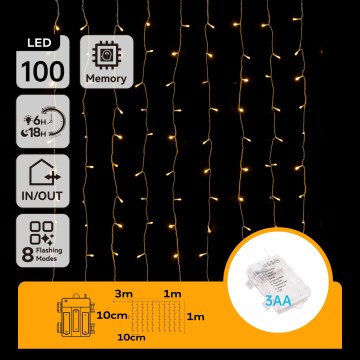 Aigostar - LED Utomhus julbelysning 100xLED/8 funktioner 3xAA 4x1m IP44 varmvit