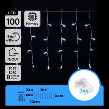 Aigostar - LED Utomhus julbelysning 100xLED/8 funktioner/3xAA 8x0,4m IP44 kallvit