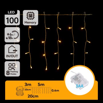 Aigostar-LED Utomhus julbelysning 100xLED/8 funktioner 3xAA 8x0,4m IP44 varmvit