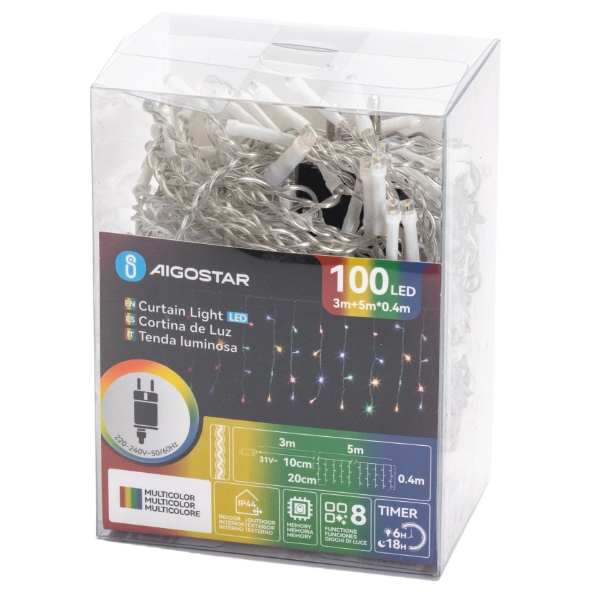 Aigostar - LED utomhus julbelysning 100xLED/8 funktioner 8x0,4m IP44 flerfärgad
