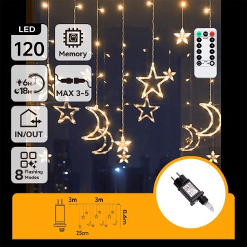 Aigostar - LED utomhus julbelysning 120xLED/6W/230V/8 funktioner 3x0,6m IP44 varmvit + fjärrkontroll