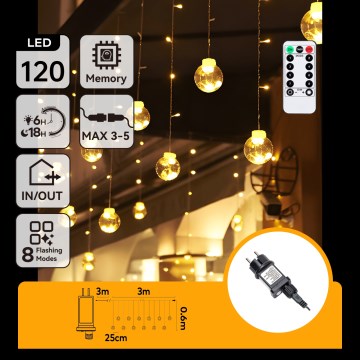 Aigostar - LED utomhus julbelysning 120xLED/8 funktioner 3x0,6m IP44 varmvit + fjärrkontroll