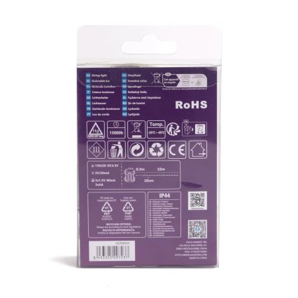 Aigostar - LED Utomhus julbelysning 150xLED/8 funktioner 3xAA 15,3m IP44 varmvit