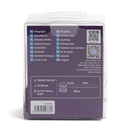 Aigostar - LED Utomhus julbelysning 150xLED/8 funktioner 3xAA 15,3m IP44 multicolor