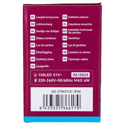 Aigostar - LED-ljusslinga för utomhusbruk 150 LED/6W/230V, 8 funktioner, 1,5 x 1 m, IP44, kallvit + fjärrkontroll